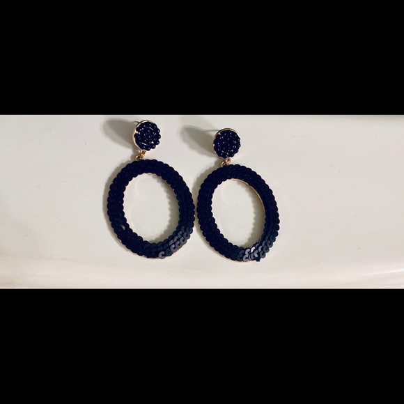 NEW Free People Black Sequin Statement Dangle Earrings - Picture 3 of 4